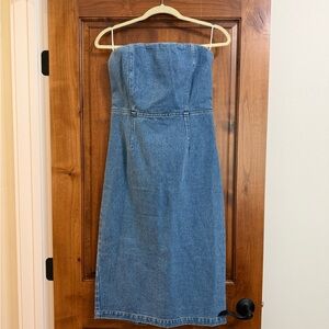 Blue Strapless Denim Dress